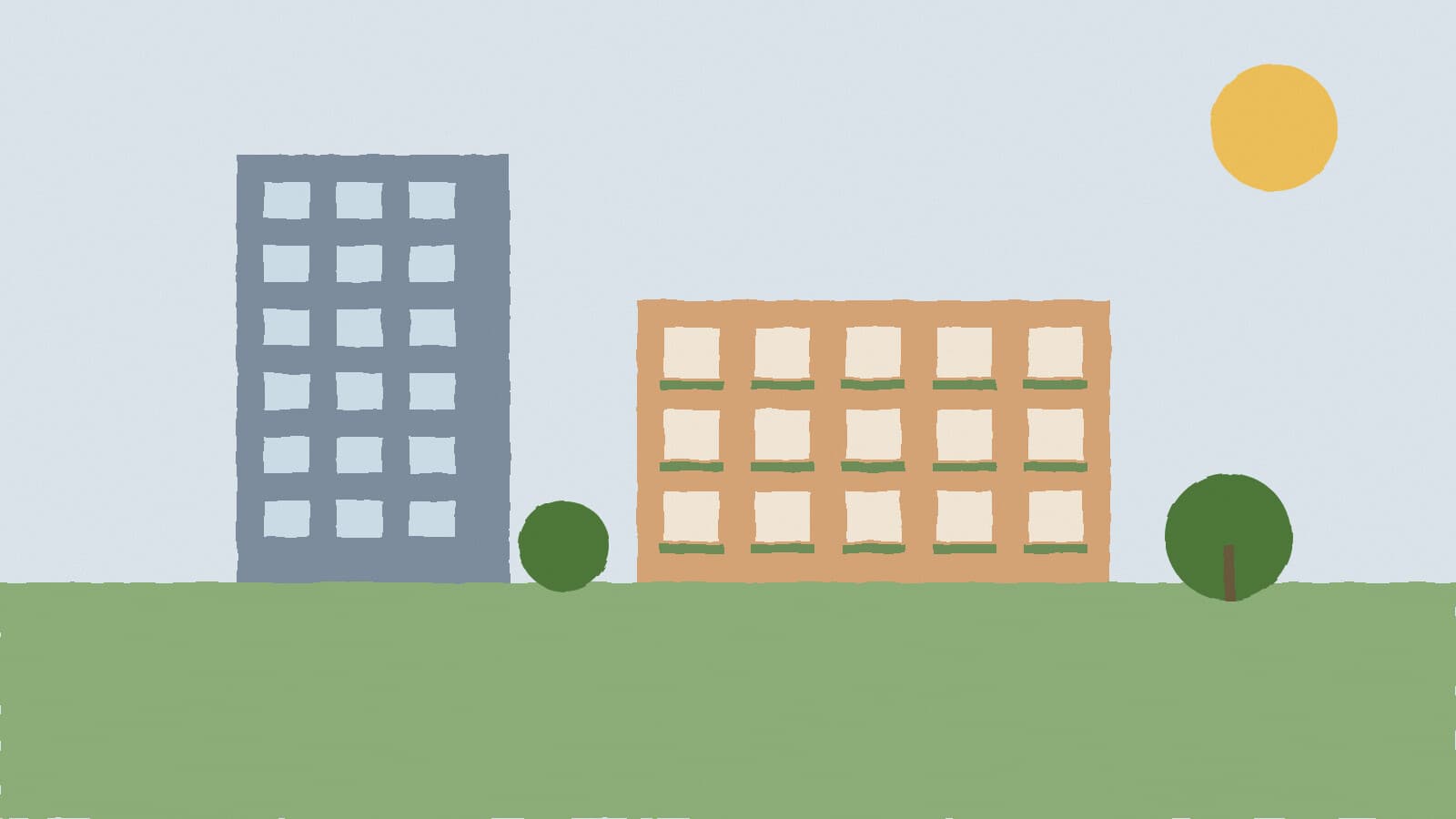 Office tower and apartments - illustration, Jake Team LLC