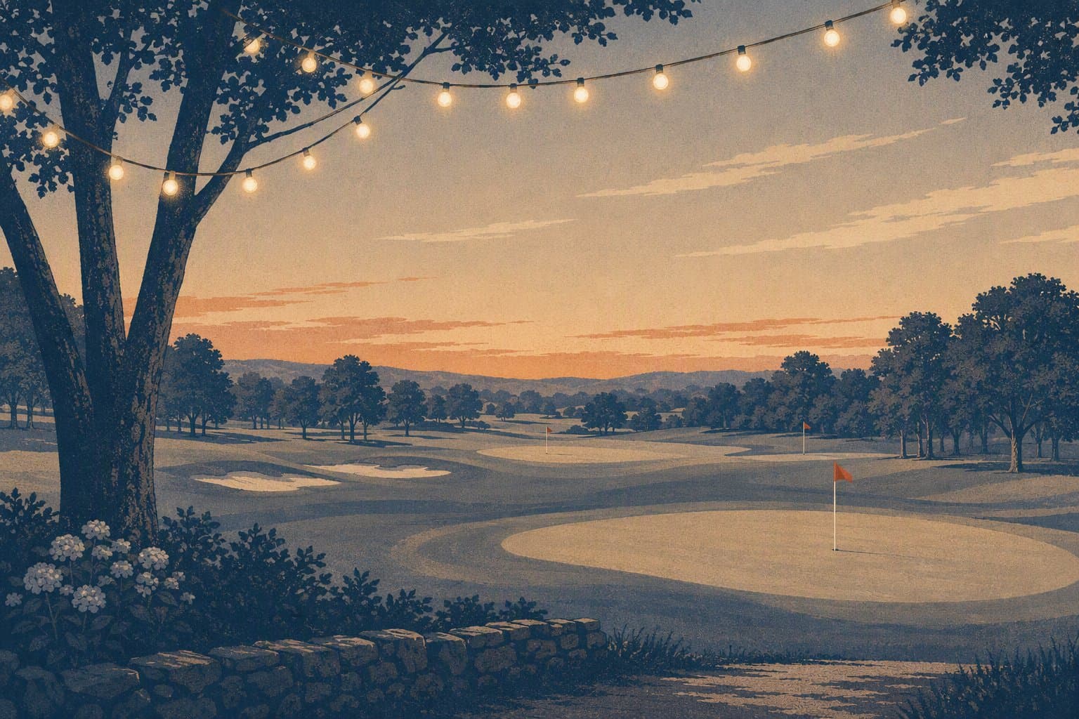 Golf Course at Dusk - illustration, Jake Team LLC
