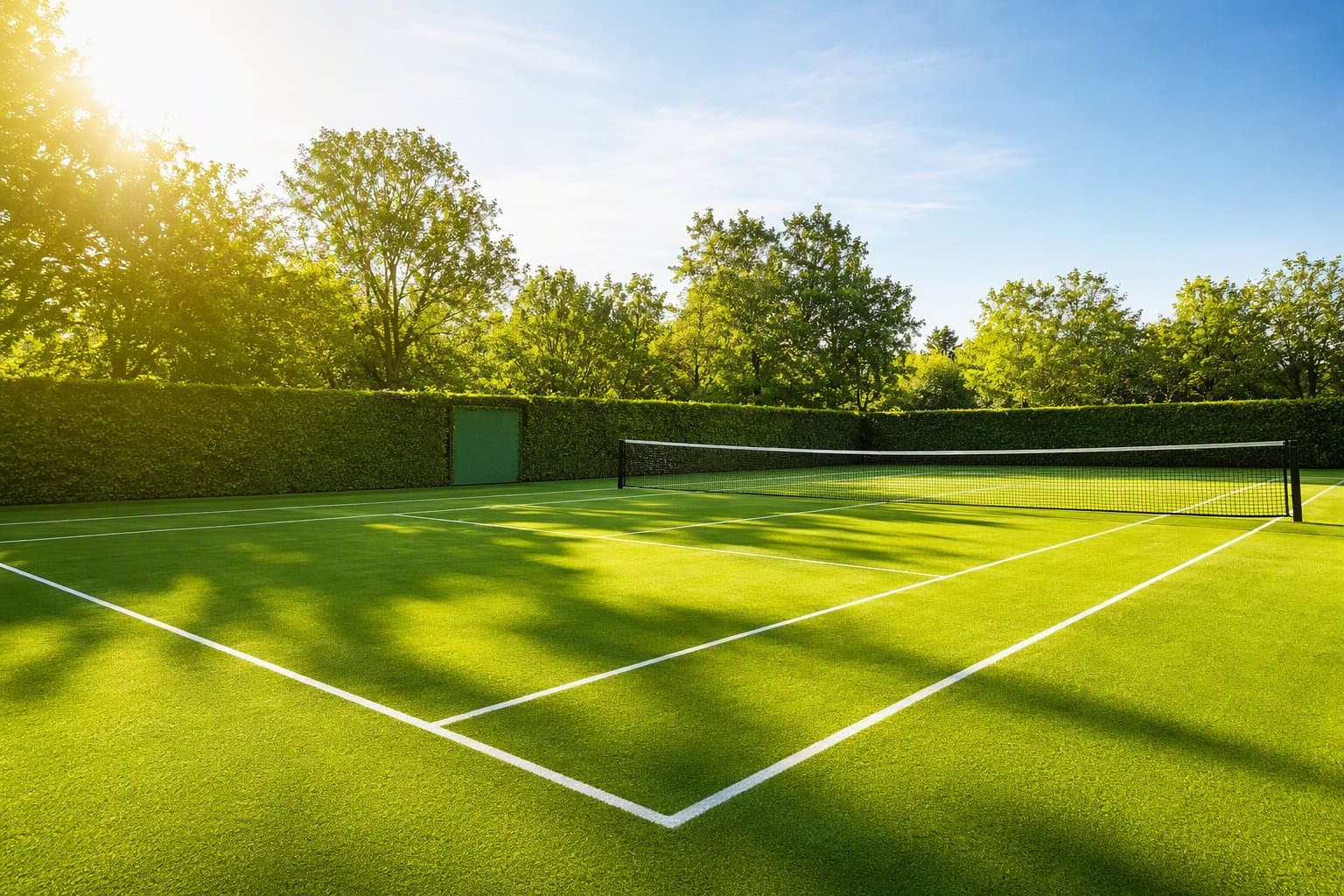 Tennis court morning light - illustration, Jake Team LLC
