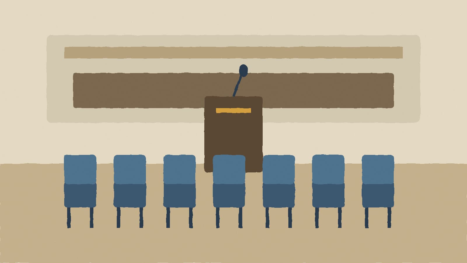 Empty chairs facing podium - illustration, Jake Team LLC