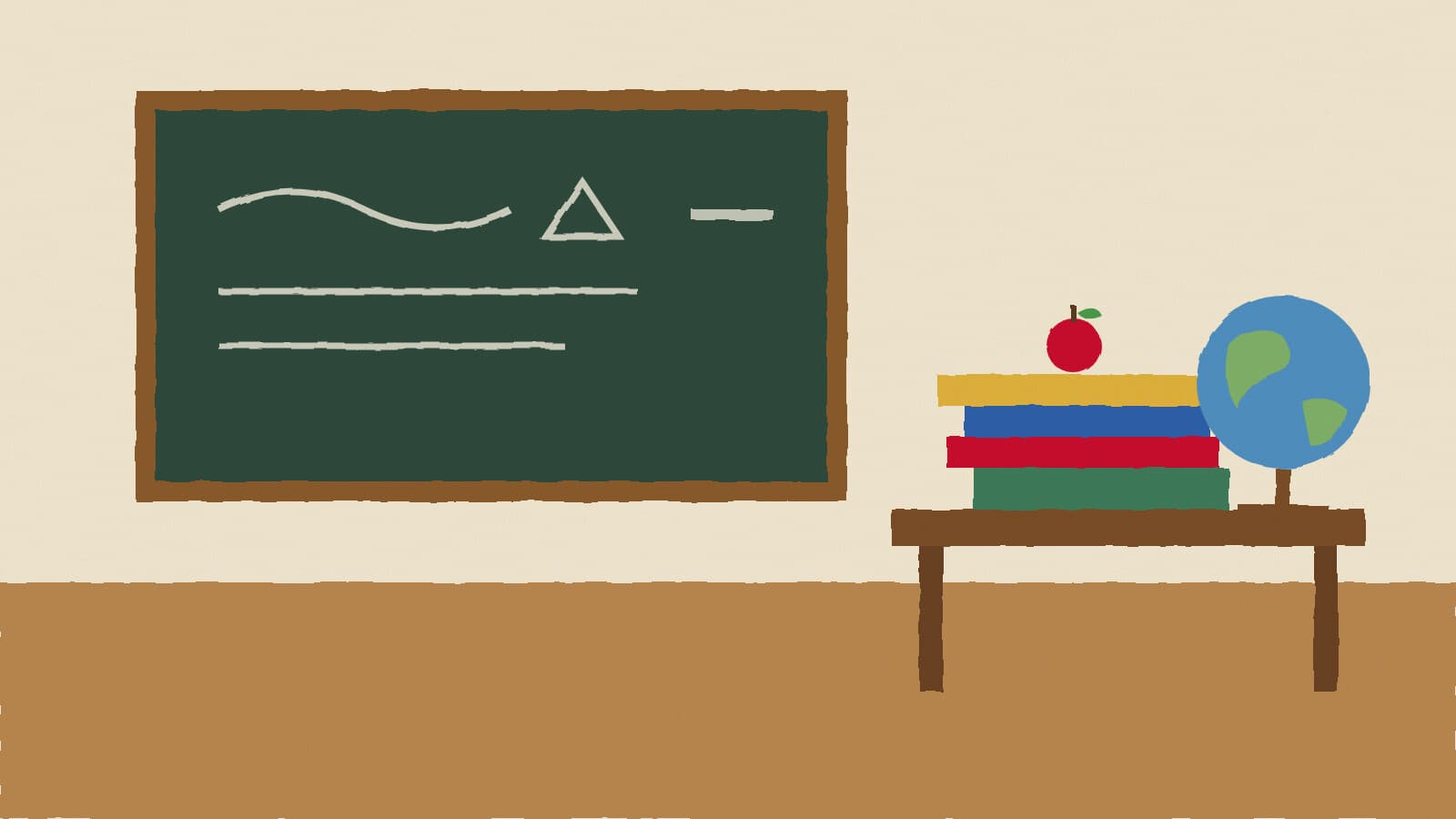 History classroom desk and books - illustration, Jake Team LLC