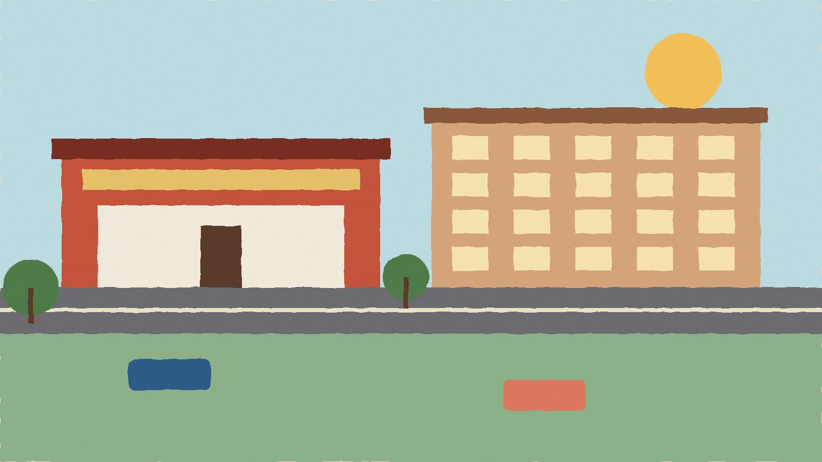 Grocery corner and new homes - illustration, Jake Team LLC