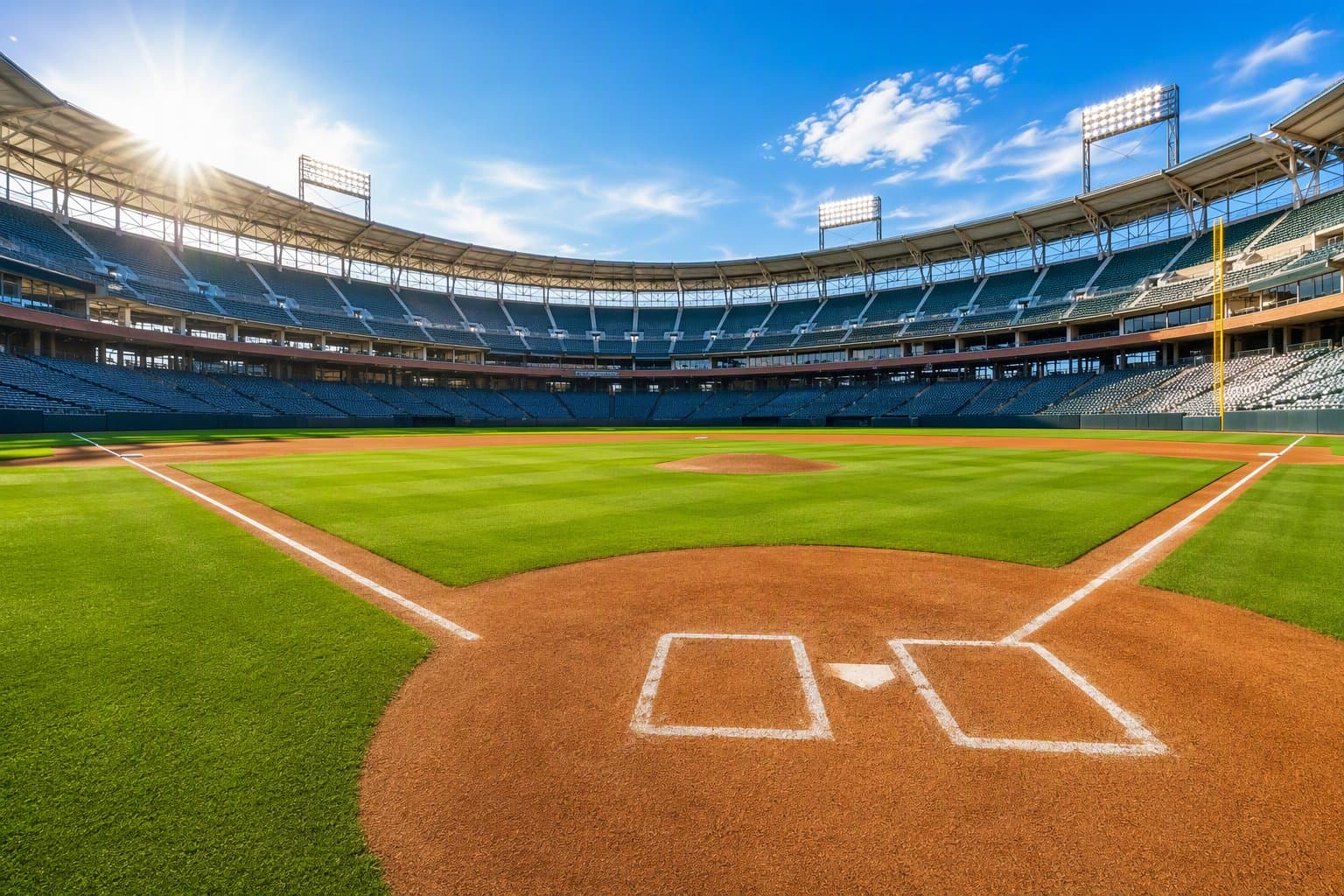sunlit baseball stadium - illustration, Jake Team LLC
