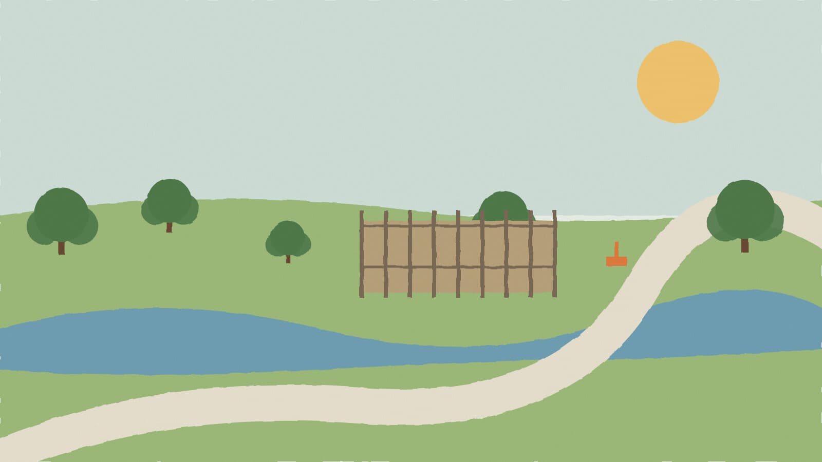 Creekside trail past fenced ground - illustration, Jake Team LLC